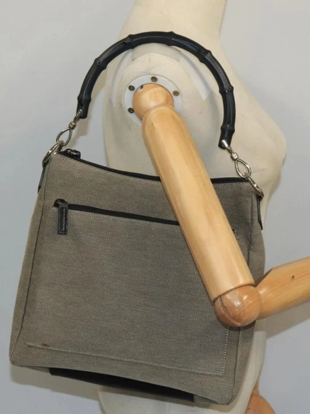 GUCCI Bamboo Hand Bag Outlet Canvas Beige 35692 Auth ep6849